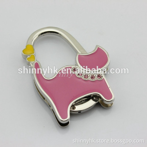 Double Heart Decor Pink Silver Tone Cat Style Purse Hook Hanger